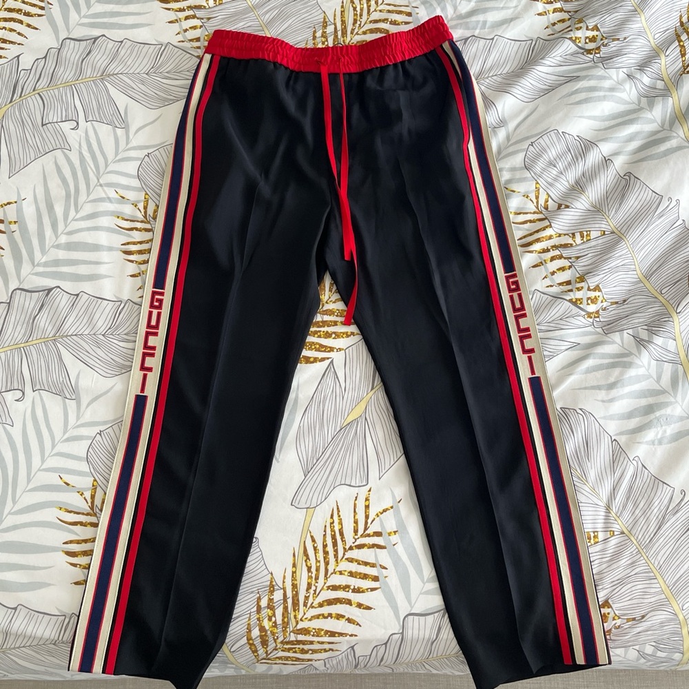 Gucci Black Track Pants with Red Stripes